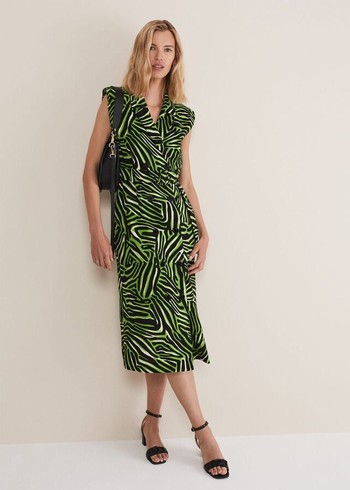 Phase Eight Trinny Zebra Print Trench Dress Green Canada | IGZHDQ-164